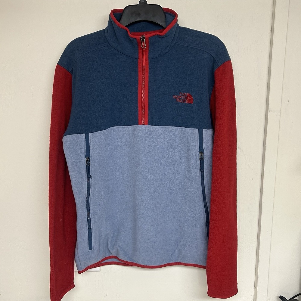 The North Face Mens Blue Red 1/4 Zip Fleece Pullover Size Medium Colorblock